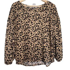 Moda Cheetah Animal Print‎ Top Blouse Womens Size M Long Sleeve Brown Mobwife